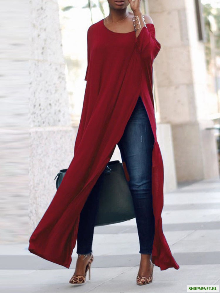 S-5XL Casual Женское Боковые сплит Длинные майки